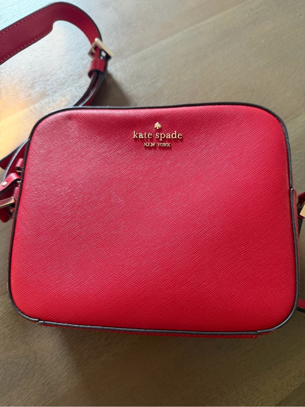 kate spade red Saffiano Crossbody Camera Bag